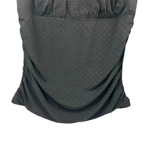 Larry Levine Women's M Black Polka Dot Blouse Flowy Keyhole Gathered Sides - Picture 14 of 14